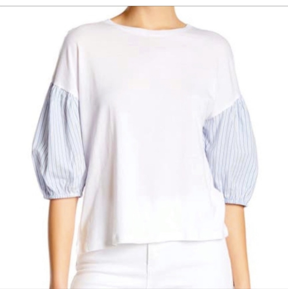 14th & Union White and Blue Striped Sleeve Women's Top